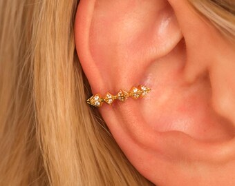Dainty Pave Spike Ear Cuff Earring • No Piercing Required • Gold Vermeil or Sterling Silver