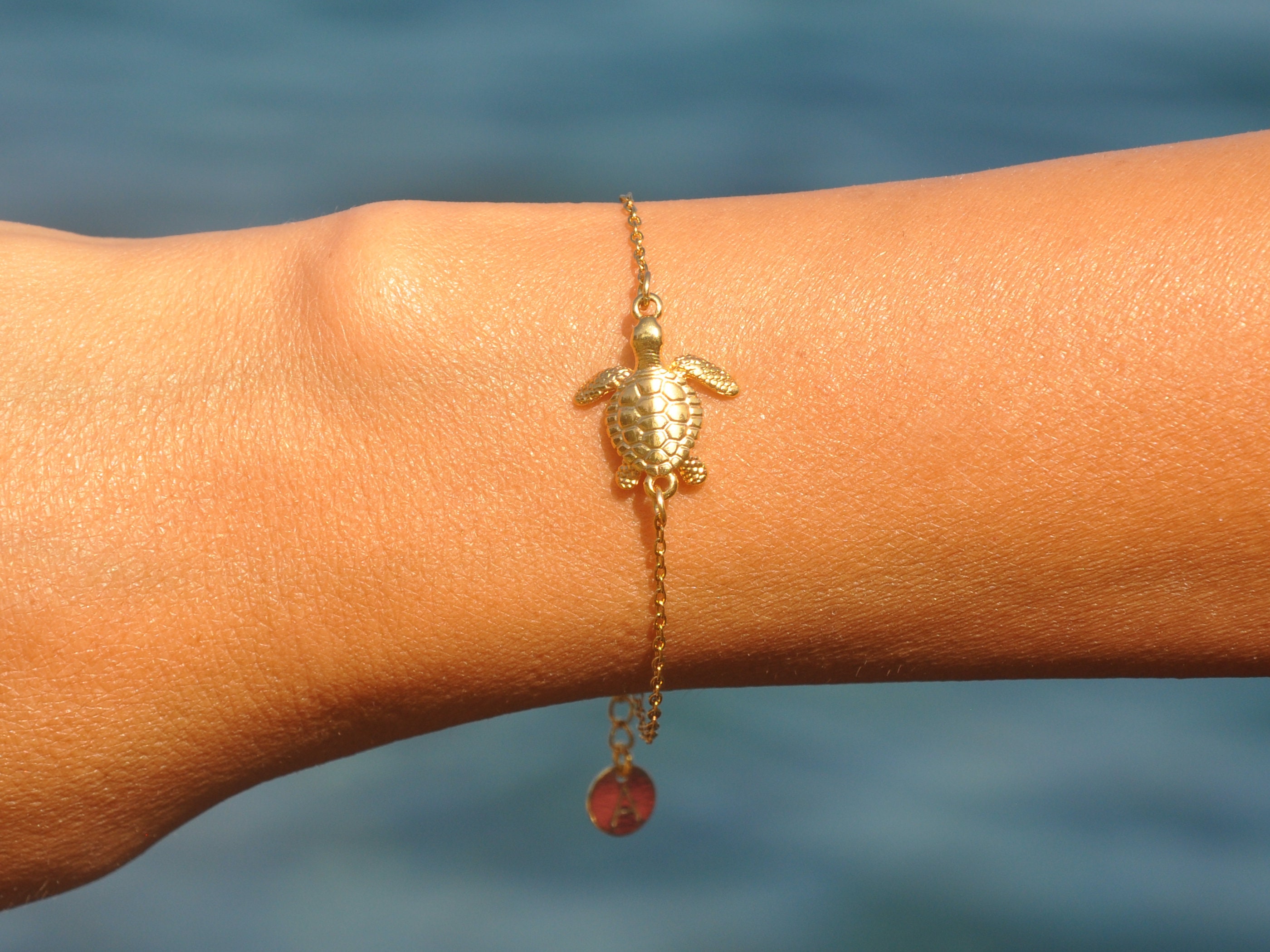Personalized Sea Turtle Bracelet by Sea Side Motifs in Gold Etsy