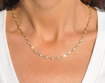 Kleine diamanten schakel ketting | Gepersonaliseerde gouden CZ diamanten ketting ketting, zilveren sierlijke diamanten ketting ketting, ketting met diamanten