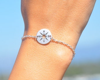 Compass Bracelet, Personalized Silver or Gold Compass Bracelet, Friendship Bracelet, Graduation Gift, Best Friend Gift, Personalized Jewelry