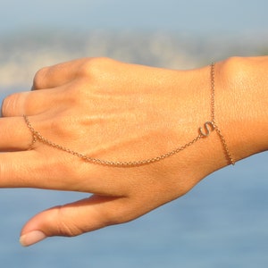 Initial Hand Chain Bracelet by SeaSideMotifs in Gold Silver or Rose Gold | Personalized Custom Name Finger Lariat Bracelet, Gift for Her