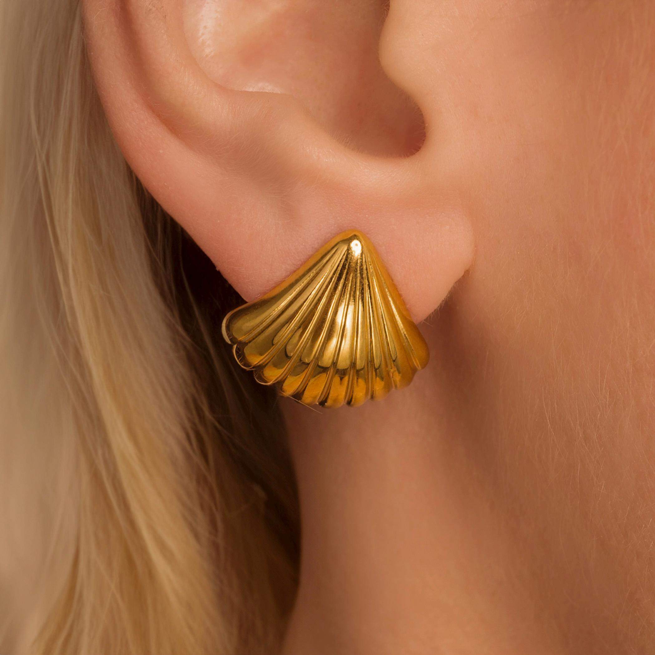 Shell Earrings • Statement Seashell Stud Earring in 18K Gold Plated Stainless Steel • Tarnish Resistant and Waterproof