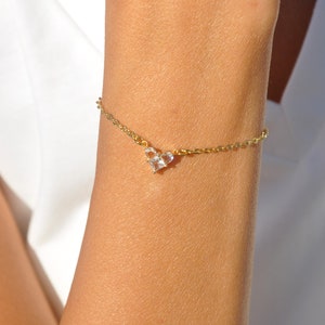 CZ Heart Bracelet - Dainty Clear CZ Heart Bracelet - Personalized Cute Heart Bracelet Gold Bracelet with CZ Heart Best Bridesmaid Gift Idea
