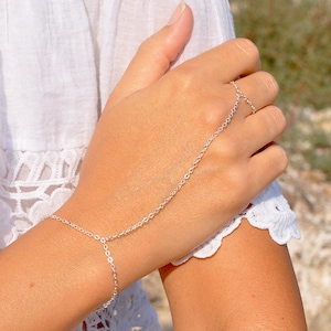 Sterling Silver Hand Chain Bracelet, Thin Hand Chain, Ring Bracelet Chain, Layered Bracelet, Silver Finger Wrist Bracelet Hand Chain Jewelry