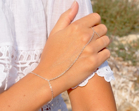 Sterling Silver Hand Chain Bracelet Thin Hand Chain Ring 