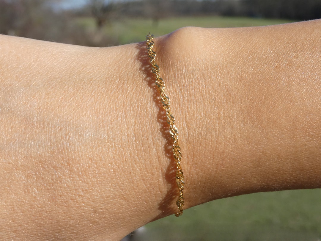 18K Gold Twist Chain Bracelet Twisted Chain Bracelet Etsy