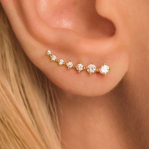 Climber Earrings • Ear Crawlers with Dainty CZ Diamonds • 18K Gold Vermeil or Sterling Silver • Delicate Bridal Earrings
