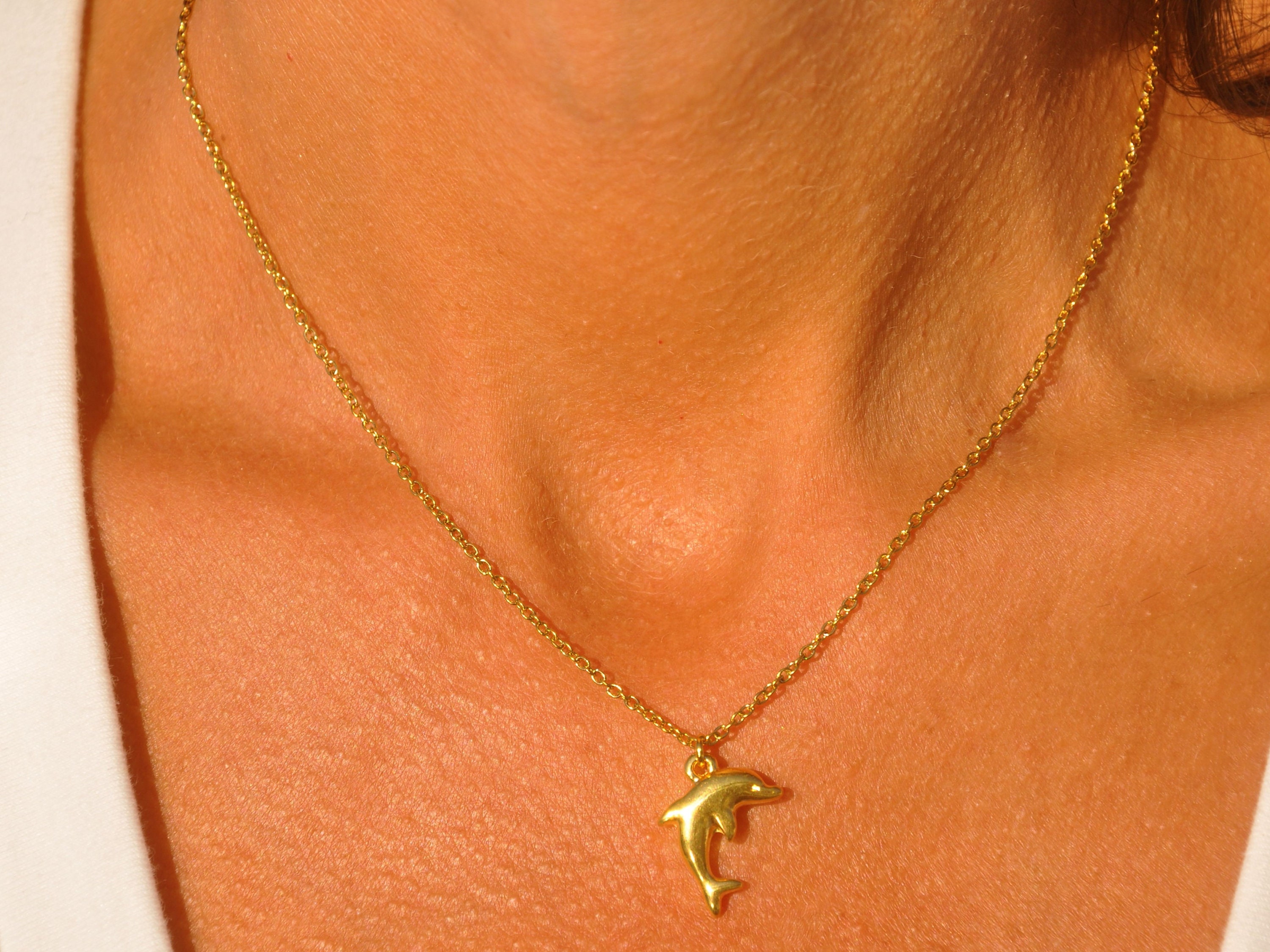 Dolphin Love Pendant with Diamond Yellow Gold