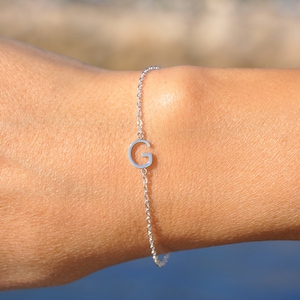 Silver Initial Bracelet, Sideways Letter Bracelet, Personalized Custom Initial Bracelet, Dainty Initial Bracelet, Jewelry Gift for Her