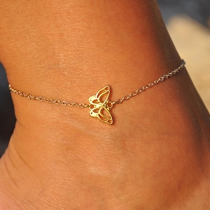 Butterfly Anklet Gold, Personalized Dainty Butterfly Charm Ankle Bracelet, Gold Anklet, Elegant Anklet, Summer Anklet, Butterfly Jewelry