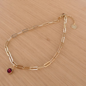 Ruby Anklet | July Birthstone Anklet, Red Ruby Birthday Gift, Gold Birthstone Anklet on Paperclip Chain, July Jewelry Gift WATERPROOF Anklet