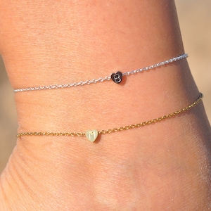 Tiny Heart Anklet in Gold Silver or Rose Gold by SeaSideMotifs | Personalize Your Dainty Heart Ankle Bracelet with Custom Initial