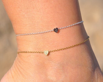 Tiny Heart Anklet in Gold Silver or Rose Gold by SeaSideMotifs | Personalize Your Dainty Heart Ankle Bracelet with Custom Initial
