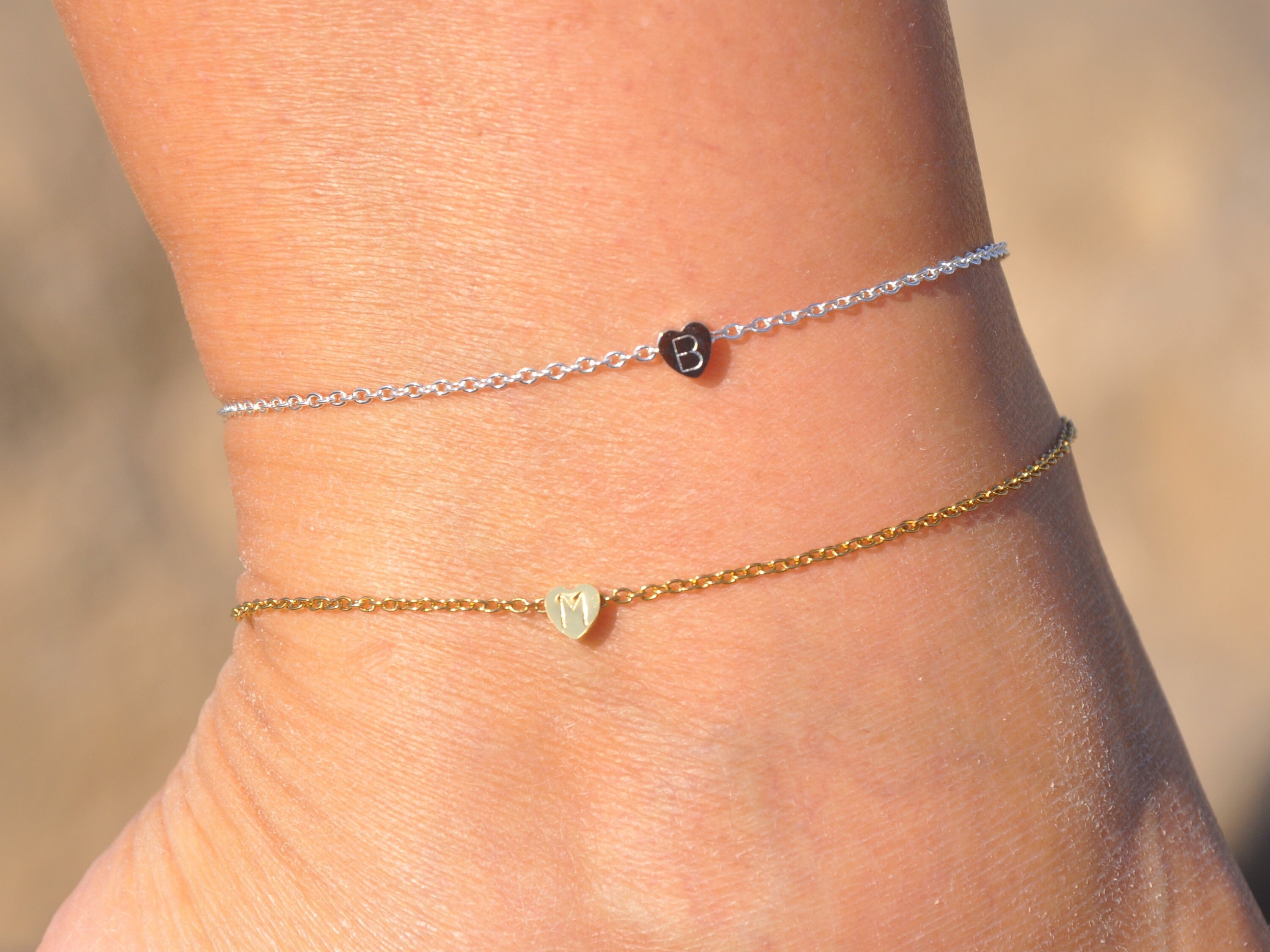 Tiny heart anklet in solid gold Gold Anklet for Women Bridesmaid gift Rose heart Anklet Body chain Solid gold anklet Heart anklet 