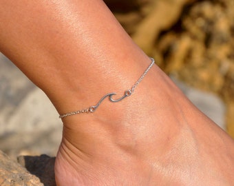 Wave Anklet | Silver Ocean Wave Charm Ankle Bracelets for Women | Best Friend Anklet | Foot Jewelry | Surfer Gift | Personalized Anklet