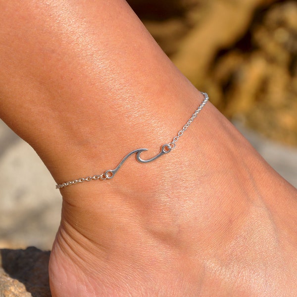 Wave Anklet | Silver Ocean Wave Charm Ankle Bracelets for Women | Best Friend Anklet | Foot Jewelry | Surfer Gift | Personalized Anklet