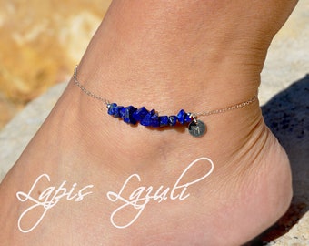 Bead Bar Lapis Lazuli Anklet | Blue Stone Anklet, Personalized Lapis Lazuli Anklet, Birthday Gift Anklet, September Birthstone Gift for Her