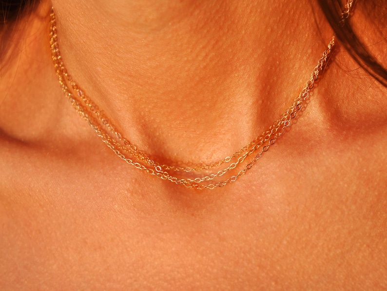 Mixed Metal Necklace Dainty Chain Three Color Necklace Layering Multi Color Necklace Gold Silver Rose Gold Short Chain Choker Necklace