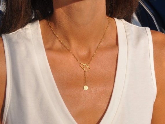 Double heart lariat necklace deals