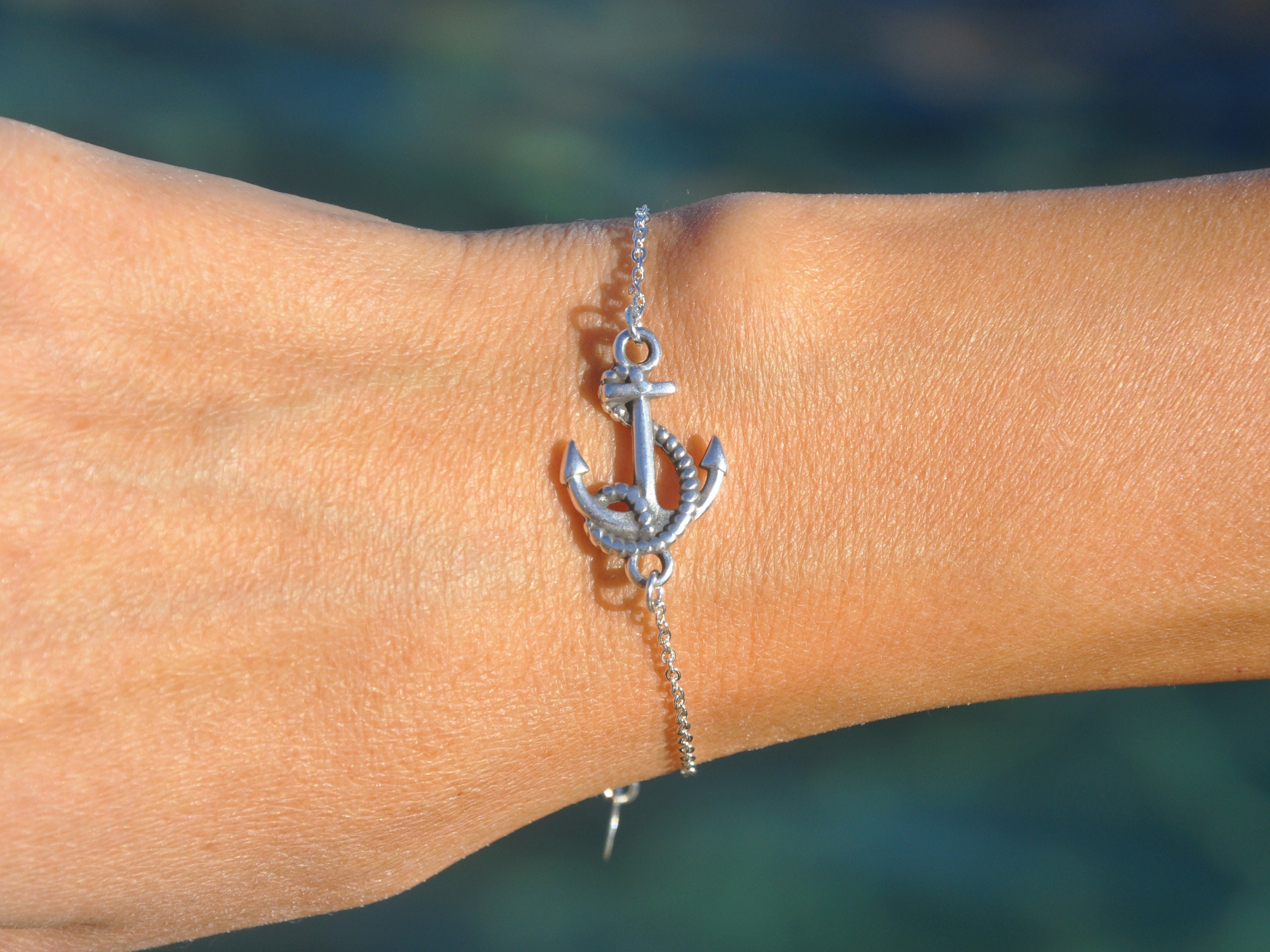 Anchor bracelet, multi-cord bracelet with a silver plated anchor charm,  nautical jewelry, turquoise strings. minimalist jewelry, sailor, sea –  Shani & Adi Jewelry