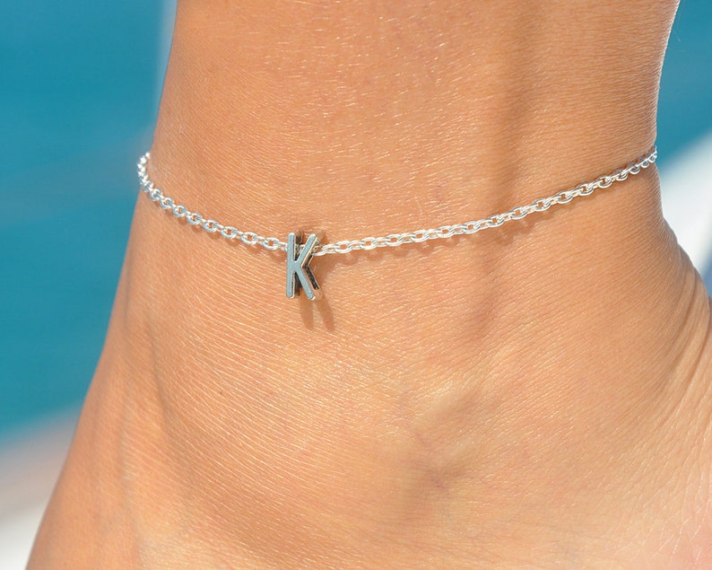 Anklet with Initial Silver Plated Ankle Bracelet Letter Etsy