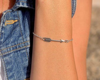 Silver Arrow Bracelet | Stainless Steel Chain, Initial Charm