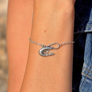 Shrimp Bracelet by Sea Side Motifs in Silver | Personalize Your Cute Shrimp Bracelet with Custom Initial as a Jewelry Gift for Her