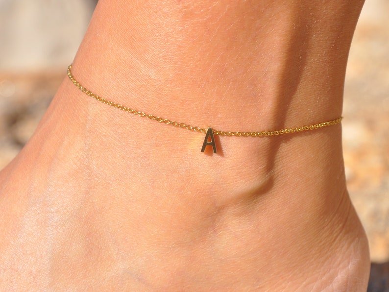 Anklet With Initial Silver Plated Ankle Bracelet Letter Etsy