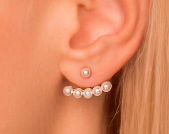 Pearl Ear Jacket Earrings • 18K Gold Vermeil or Sterling Silver