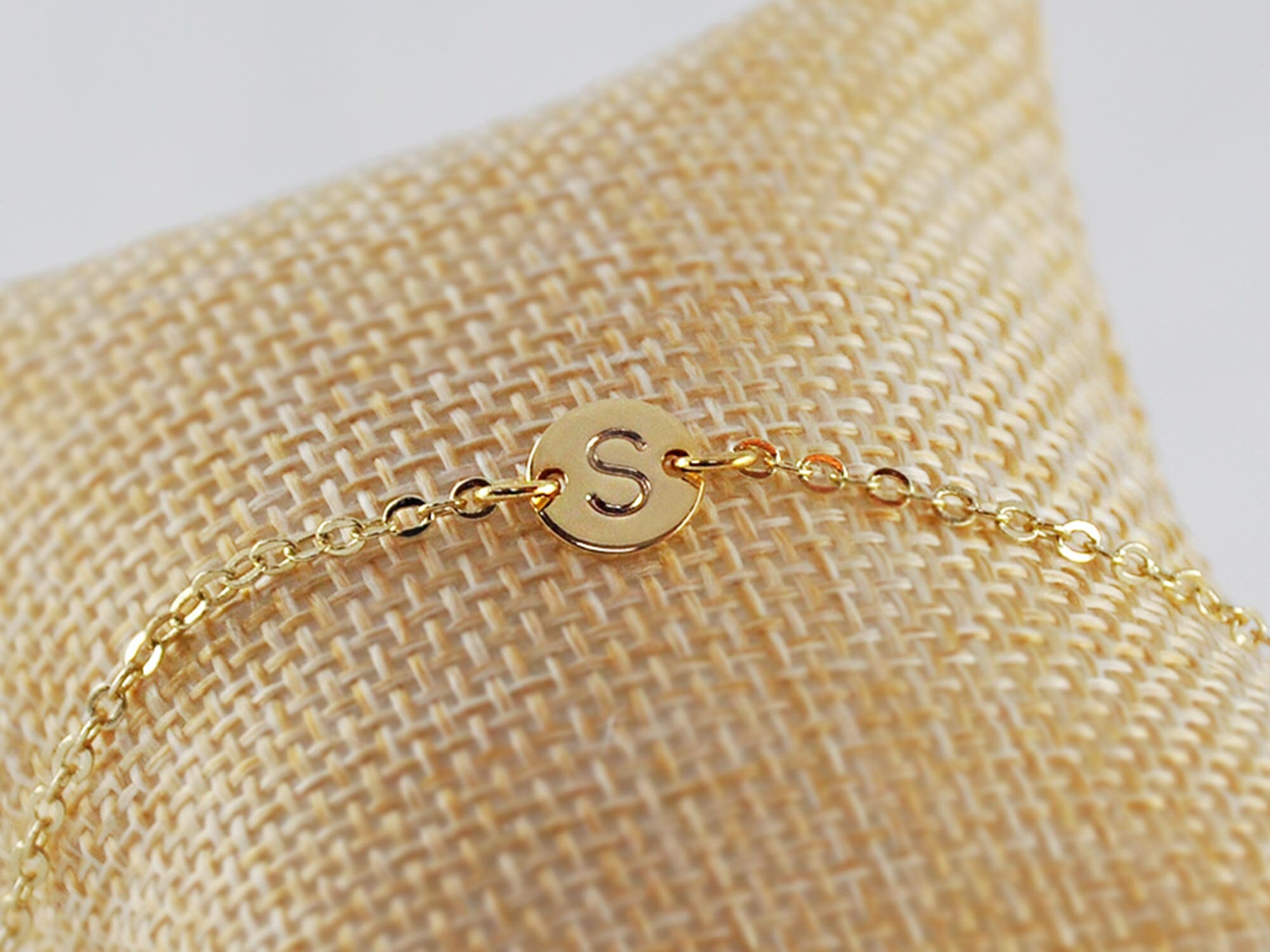 Tiny Gold Initial Bracelet Gold Disk Bracelet Personalized Etsy