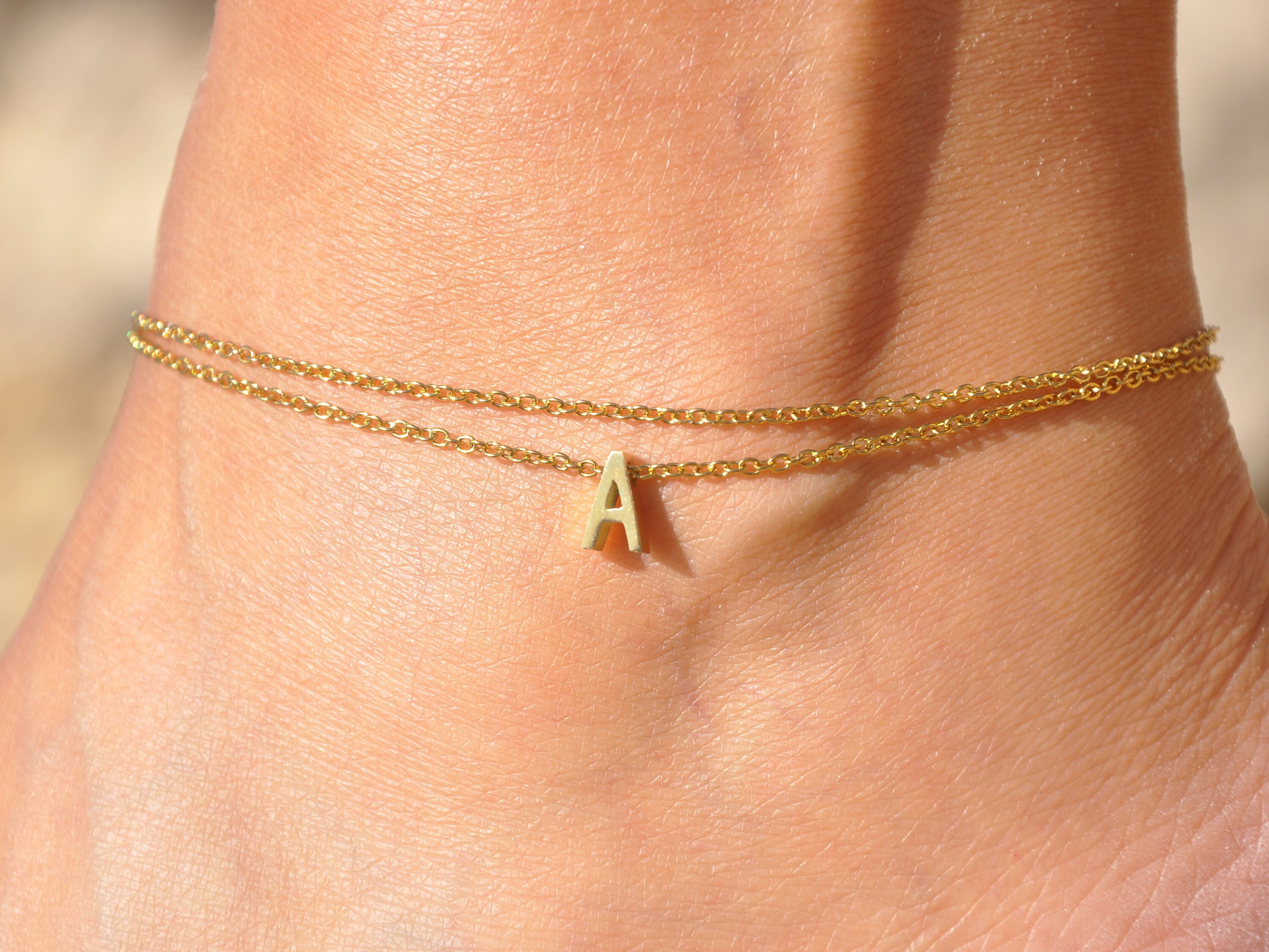 Layered Initial Anklet Ankle Bracelet with Letter Dainty Etsy