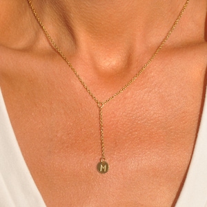 Personalized Lariat Necklace with Custom Initial in Gold Silver or Rose Gold by SeaSideMotifs