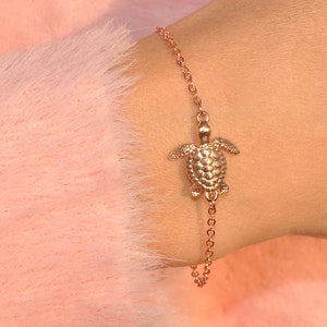 Rose Gold Turtle Bracelet | Personalized Sea Turtle Bracelet, Rose Gold Turtle Jewelry Gift, Beach Bracelet, Ocean Life Bracelet
