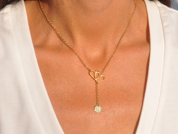 Double heart lariat necklace deals