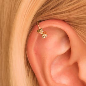 Dainty Pave Bow Cartilage Ear Cuff Earring • No Piercing Required • Helix Bow Ear Cuff • 18K Gold Vermeil or Sterling Silver