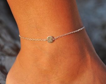 Personalized Anklet | WATERPROOF Tiny Initial Ankle Jewelry, Disc Anklet, Custom Initial NON-TARNISH Anklet in Silver Gold and Rose Gold