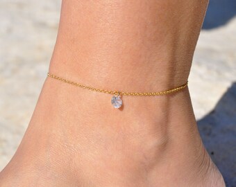 CZ Diamond Ankle Bracelet | Personalized Solitaire Diamond Anklet, April Birthday Gift Anklet, April Birthstone Jewelry Gift for Her