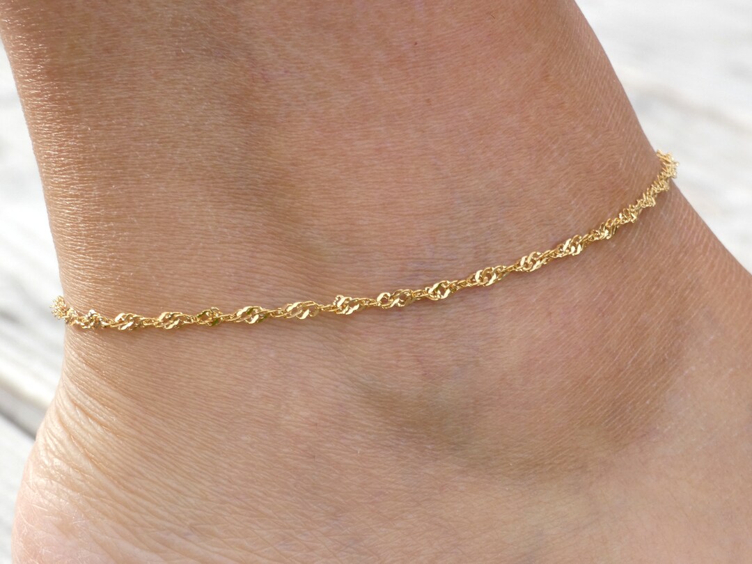 18K Gold Twist Anklet Singapore Chain Anklet, Gold Twisted Chain Anklet