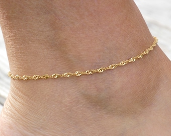 18K gouden twist enkelbandje | Singapore Chain enkelbandje, gouden gedraaide ketting enkelbandje, stijlvolle enkelbandje, WATER en TARNISH resistent enkelbandje