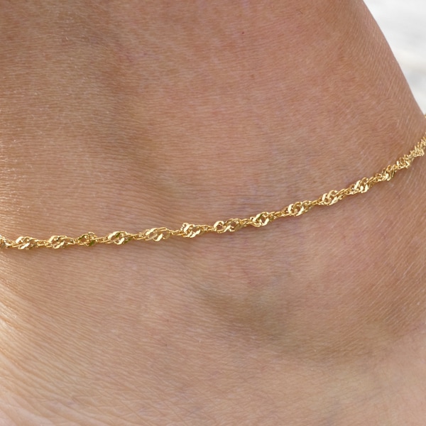 18K Gold Twist Anklet | Singapore Chain Anklet, Gold Twisted Chain Anklet, Stylish Anklet, WATER and TARNISH Resistant Anklet