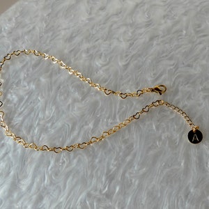 18K Gold Plated Heart Ball Link Chain Anklet Bracelet - Adjustable Stainless Steel Lobster Clasp