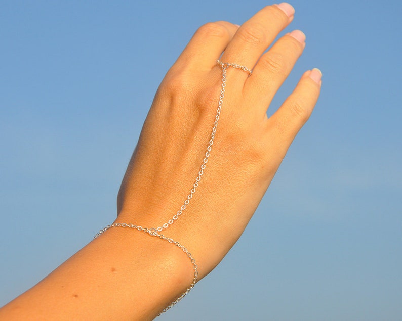Sterling Silver Hand Chain Bracelet Thin Hand Chain Ring Etsy