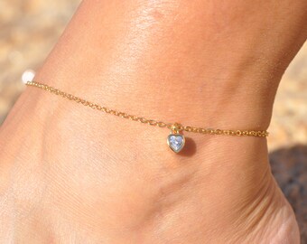 Diamond Heart Anklet Etsy