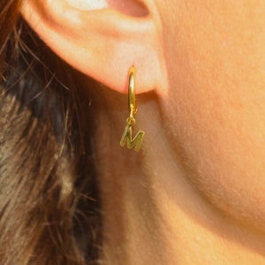 18K Gold Letter Initial Earrings, Hoop Earrings with Custom Initial, Gold Hoops, Personalized Birthday Gift for Her, WATERPROOF Earrings