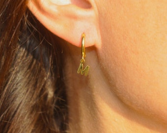 18K Gold Letter Initial Earrings, Hoop Earrings with Custom Initial, Gold Hoops, Personalized Birthday Gift for Her, WATERPROOF Earrings
