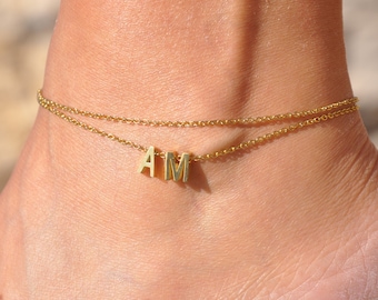 Layering Custom Anklet | Gold Initial Ankle Bracelet, Letter Anklet, Personalized Anklet, Name Anklet, Layered Gold Anklet Initial, Beach