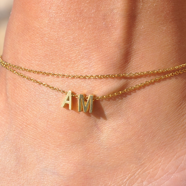 Layering Custom Anklet | Gold Initial Ankle Bracelet, Letter Anklet, Personalized Anklet, Name Anklet, Layered Gold Anklet Initial, Beach