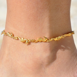 Seahorse Link Anklet, Personalized Seahorse Ankle Bracelet for Women, Ocean Anklet, Sea Creature Anklet, Sea Life Anklet, Gift for Her