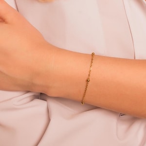 Satellite Bracelet • Personalized Beaded Ball Chain Bracelet in Gold Silver PVD Stainless Steel • Best Bridesmaid Proposal Gift for Her