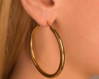 Chunky Hoop Earrings, Gold or Silver Stainless Steel, Outer diameter, 24/30/50mm, Waterproof